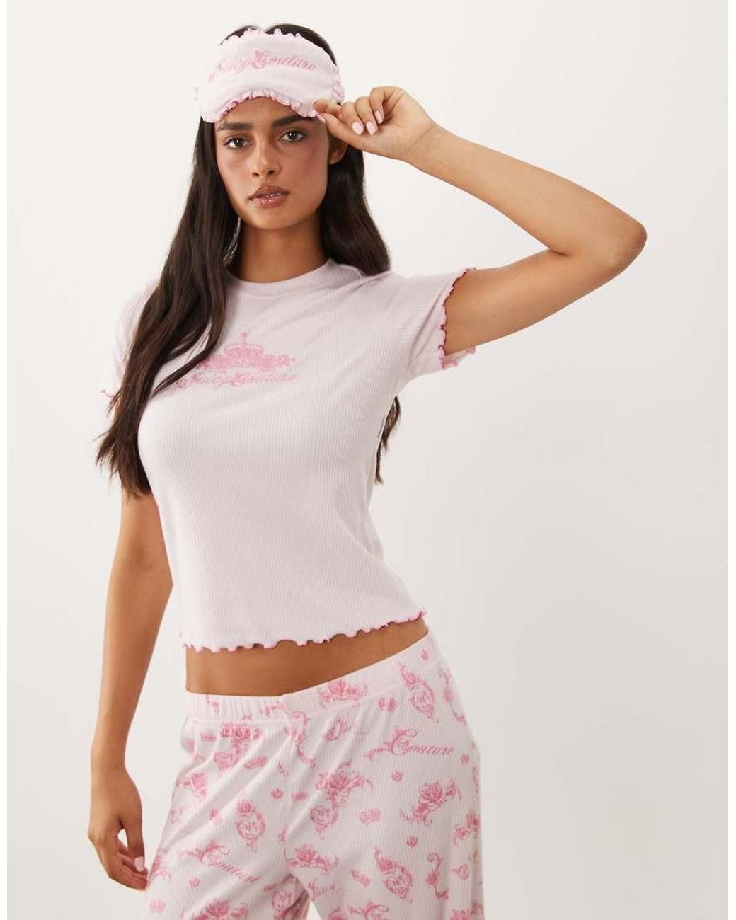 Juicy Couture Pink Rose Print Rib Short Sleeve Tee/trouser Pyjama Set