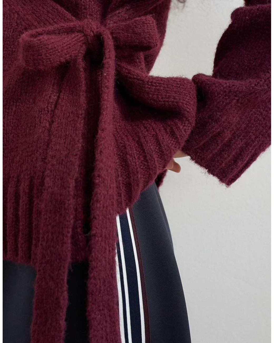 TOPSHOP Red Knitted Wrap Boxy Cardigan With Wool