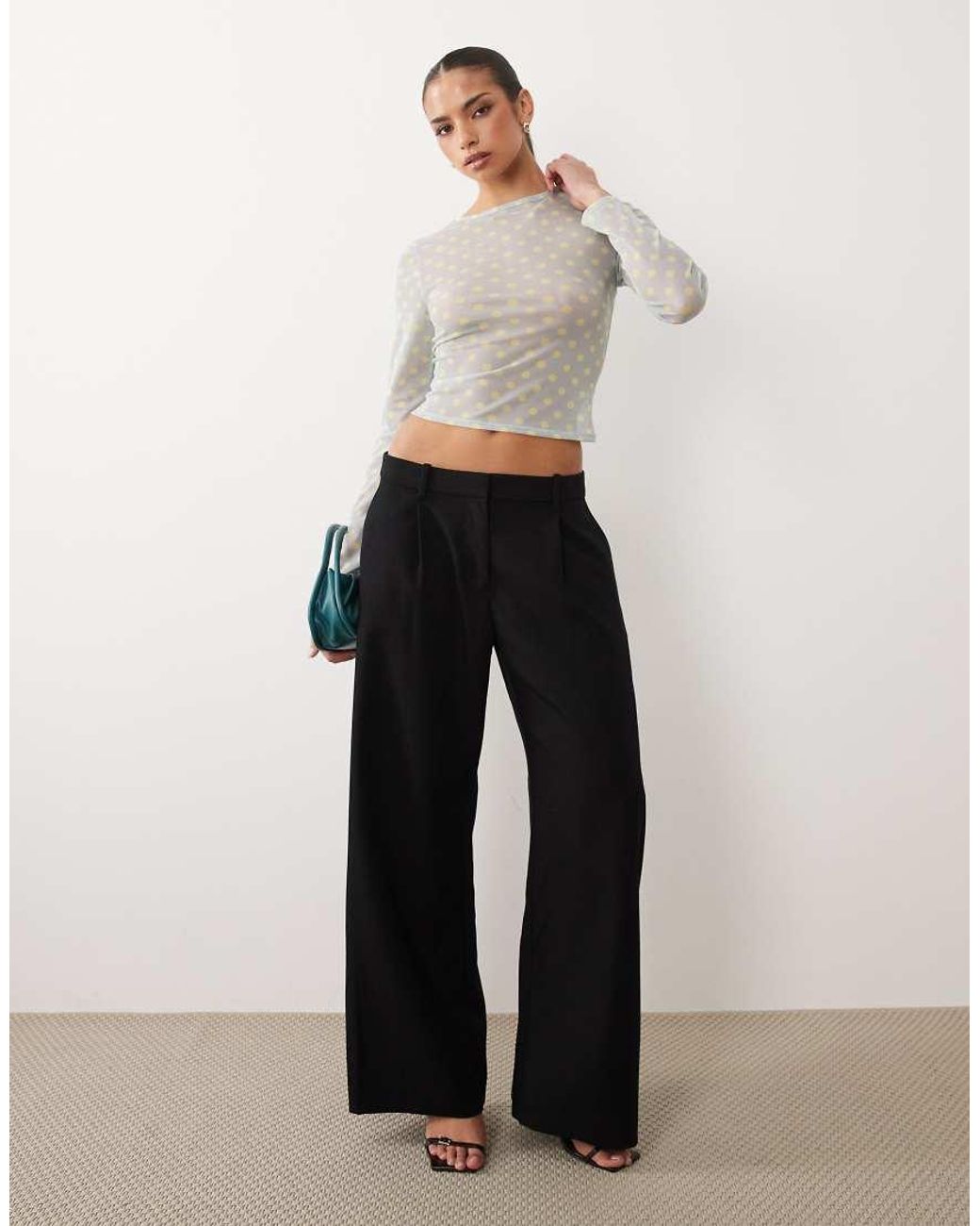 ASOS Gray Printed Mesh Long Sleeve Top