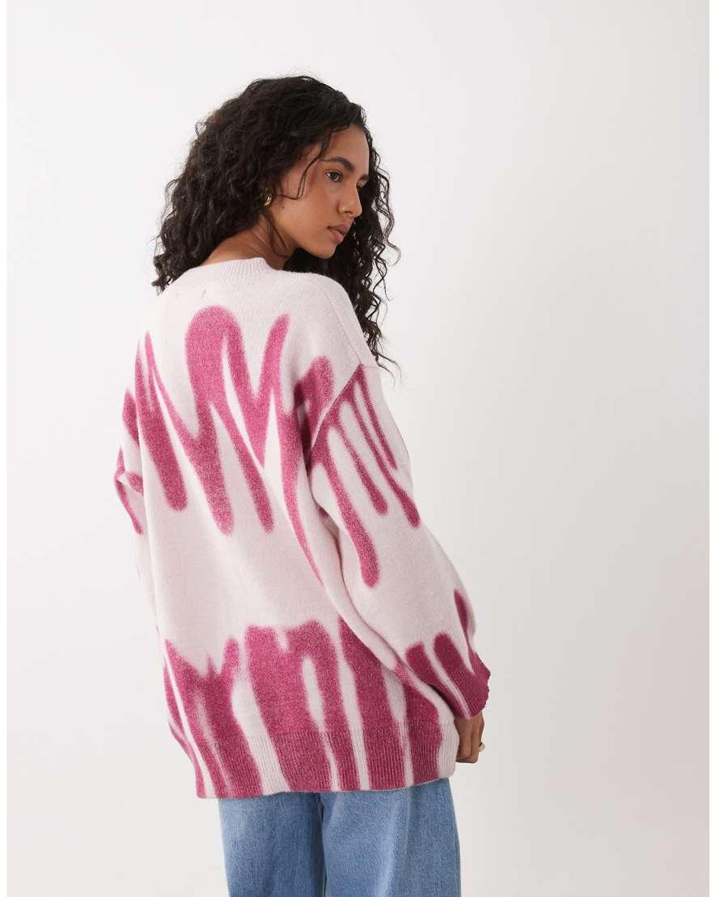 Kiwi & Co Pink Poplar Crew Neck Paint Spill Look Oversized Jumper