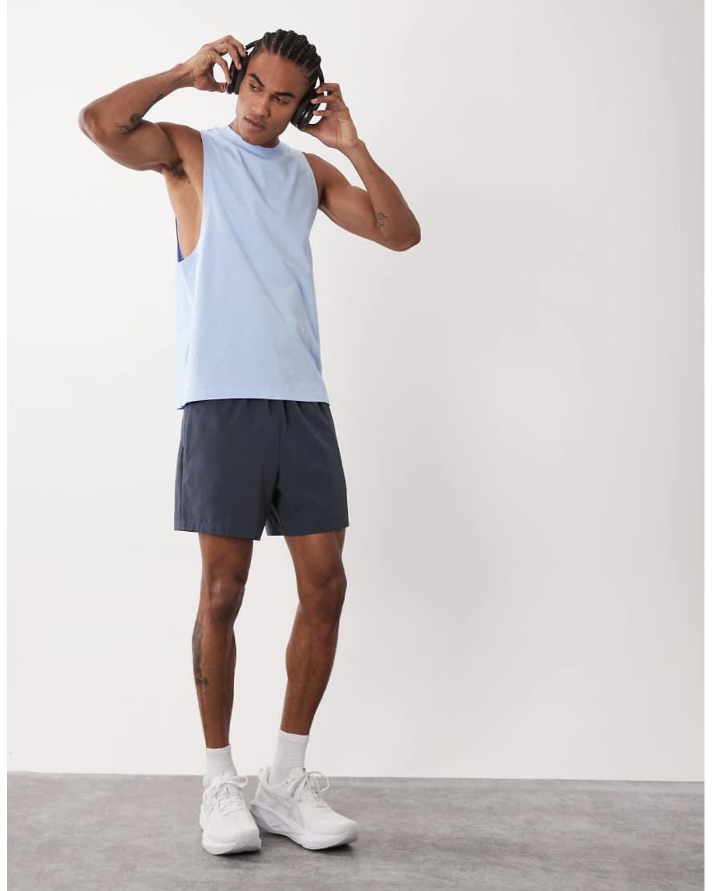 4505 Blue Icon Cotton Drop Armhole Training Singlet With Quick-dry Finish for men