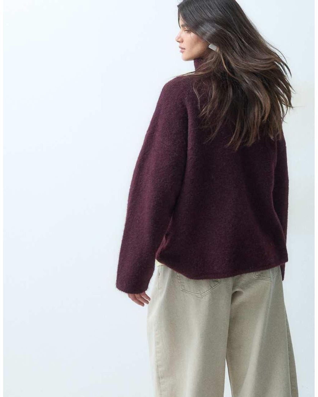 ASOS Purple Relaxed Fluffy Funnel Neck Jumper With Wool