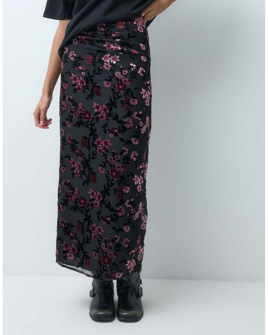 Motel Blue Nirbana Devore Floral Maxi Skirt