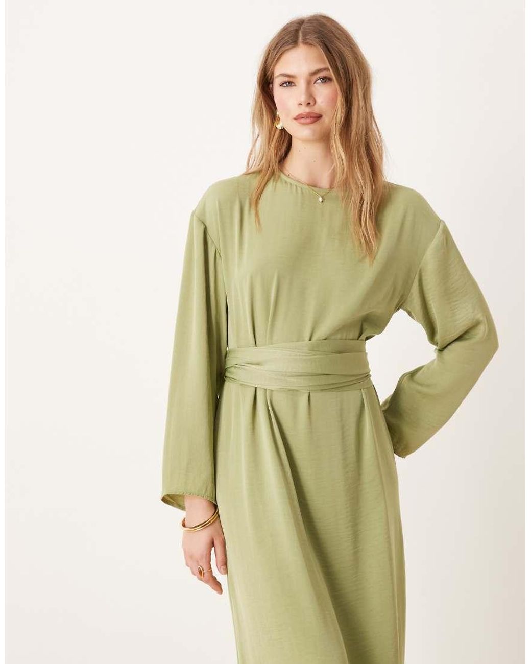 ASOS Green Tie Back Satin Maxi Dress