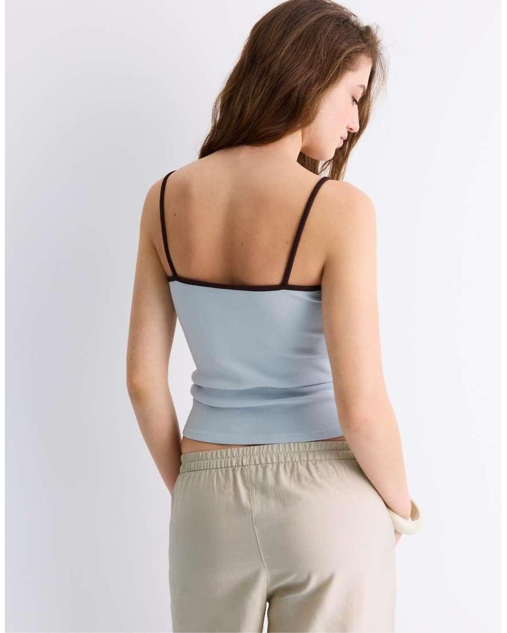 Stradivarius Blue B07 Ribbed Strap Top