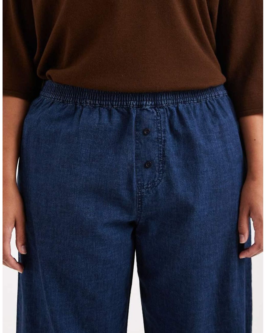 ASOS Blue Asos Design Curve Boxer Waist Wide Leg Denim Trouser