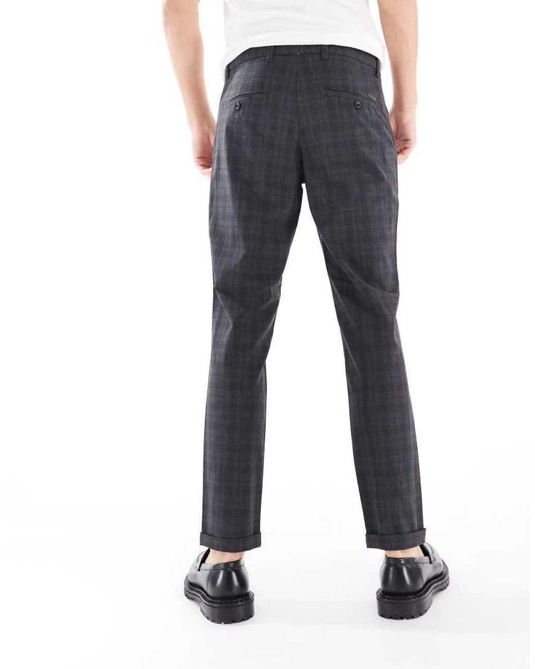 Jack & Jones Black Checkered Belted Tailored Trousers for men