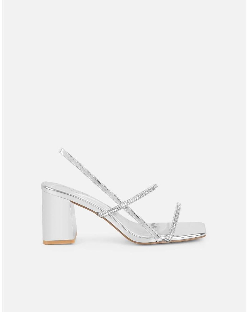 SIMMI White Mayaa Diamante Slingback Block Heeled Sandals