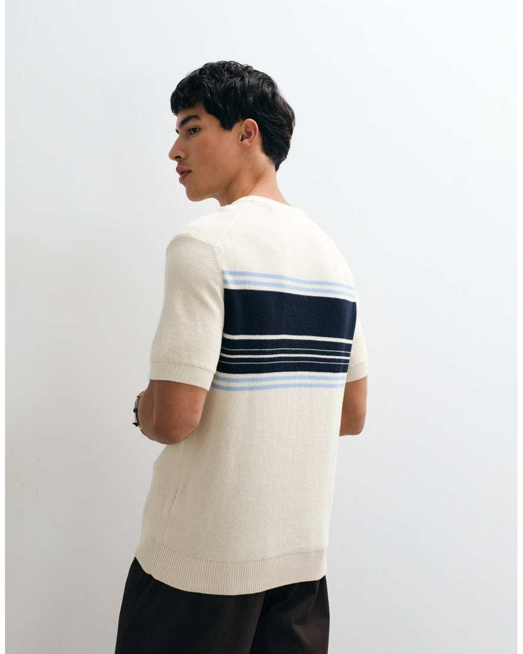 Gant White Striped Cotton Ribbed Short Sleeve C-neck T-shirt for men