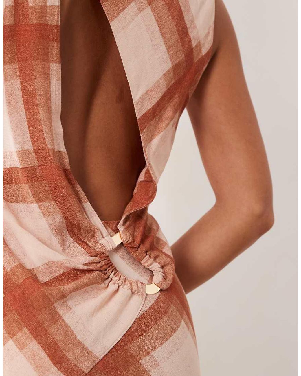 ASOS Multicolor Draped Open Back Trim Detail Linen Look Maxi Dress