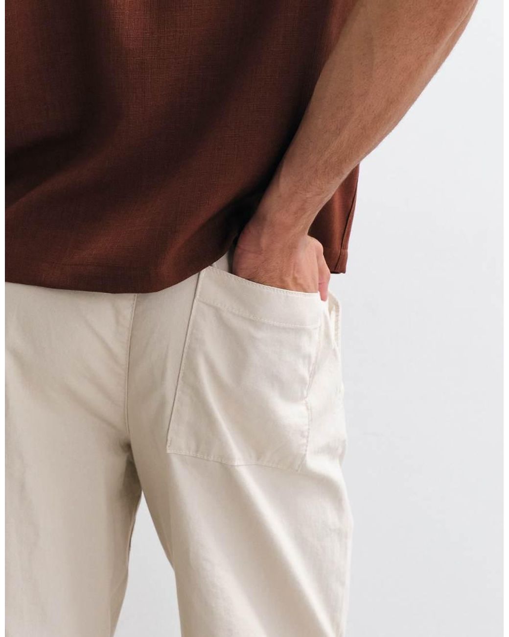 ASOS White Straight Linen Blend Trousers for men