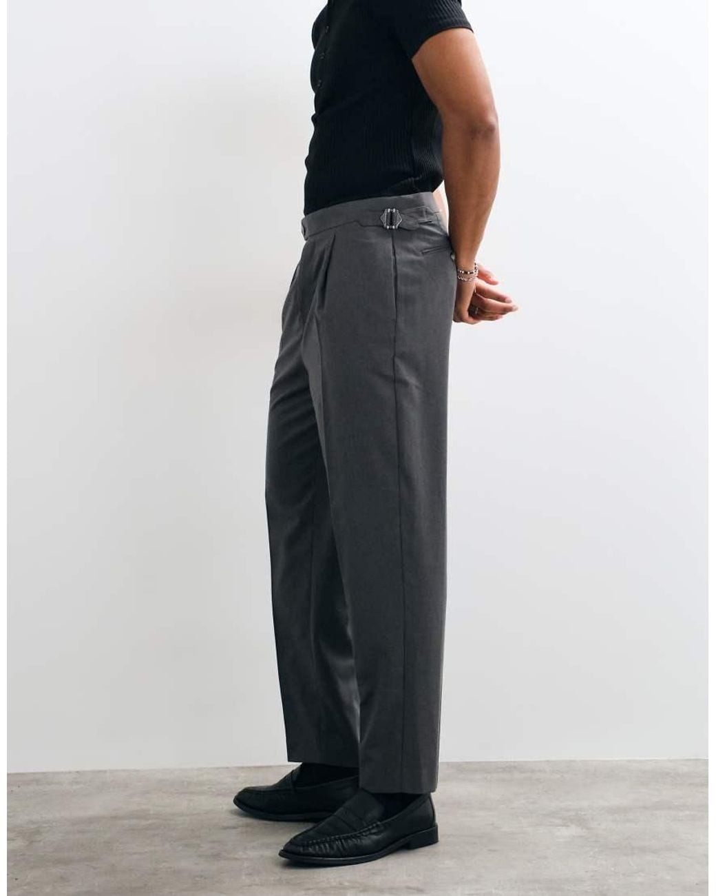 ASOS Black Tailored Flannel Relaxed Tapered Trousers for men