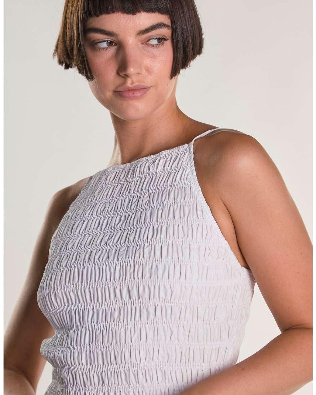 Glamorous White Shirring Body Maxi Dress