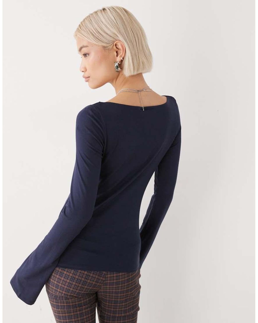 Weekday Blue Annie Super Soft Long Sleeve Boat Neck Top