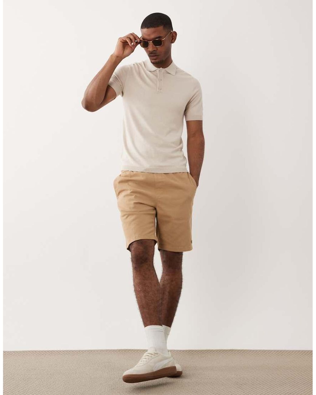 Only & Sons White Knitted Polo for men