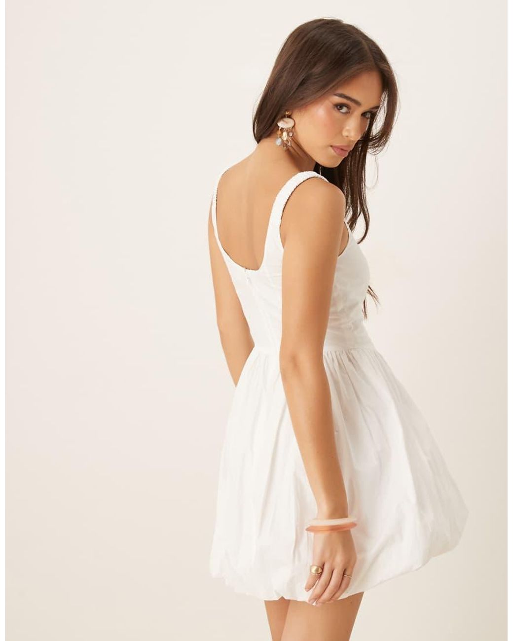 Nobody's Child White Loie Structured Puffball Mini Dress