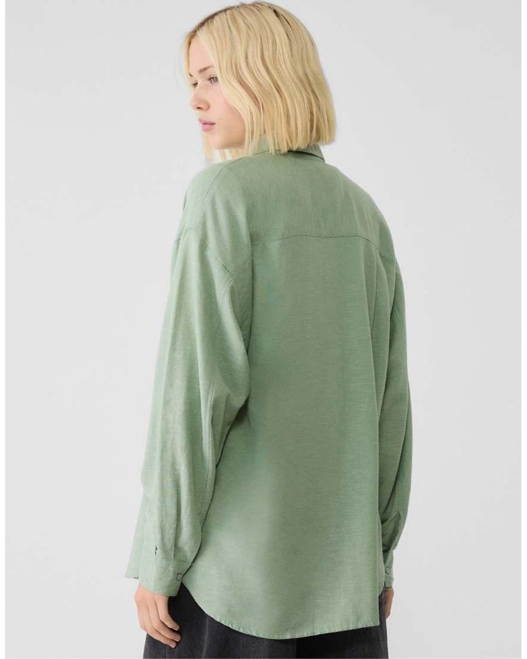 Stradivarius Green Linen Blend Shirt