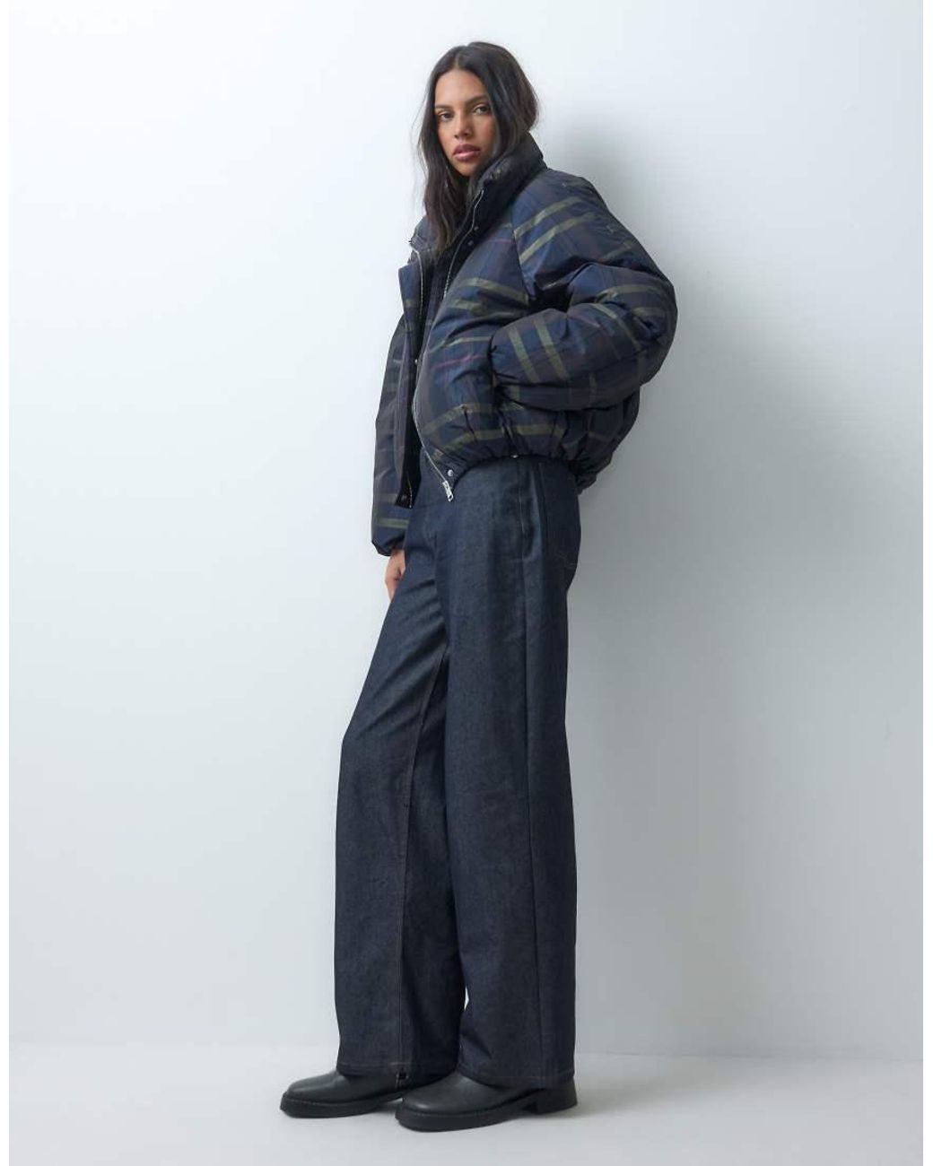 ASOS Blue Short Funnel Neck Puffer Jacket