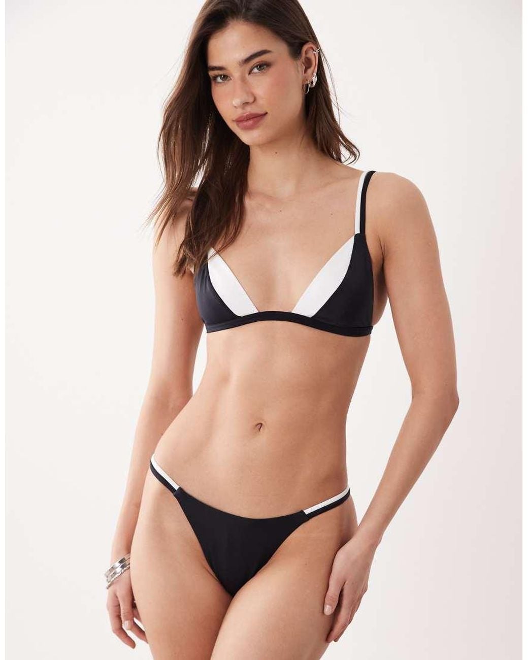 Free Society Natural Monochrome Triangle Bikini Top With Double Strap