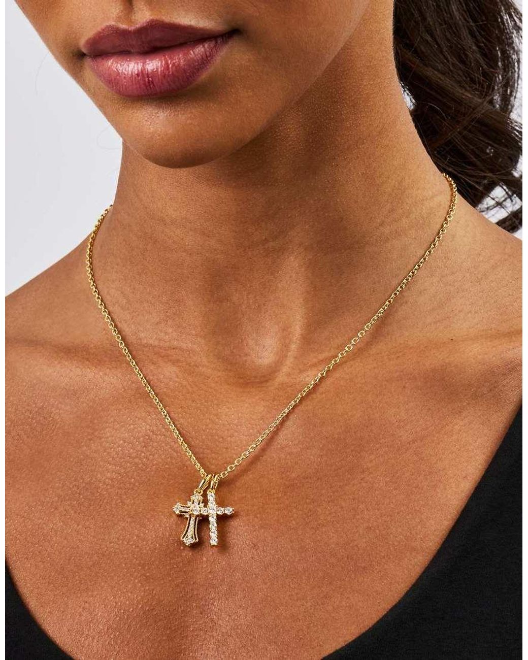 CERNUCCI Metallic Double Multi Iced Cross 20Mm Necklace