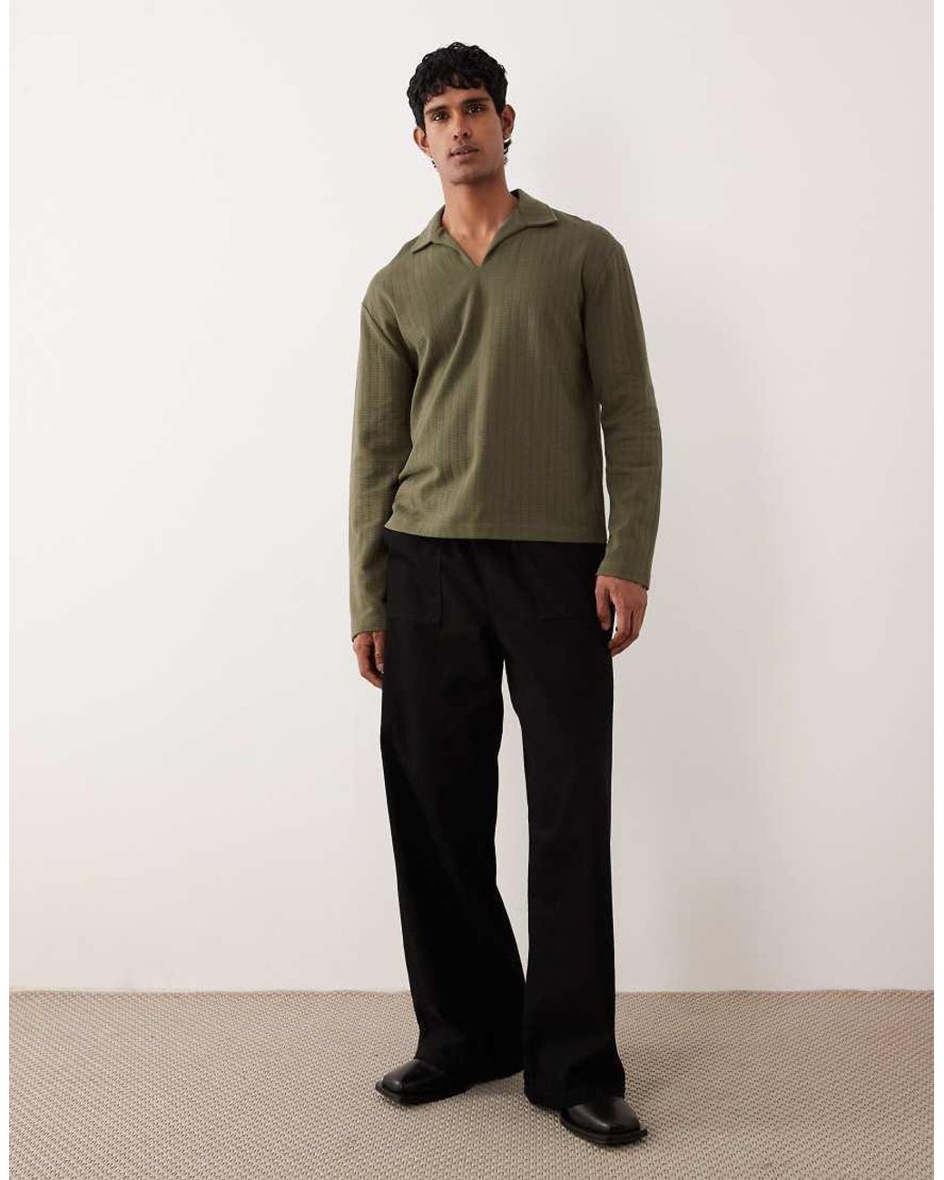 ASOS Green Relaxed Long Sleeve Polo for men