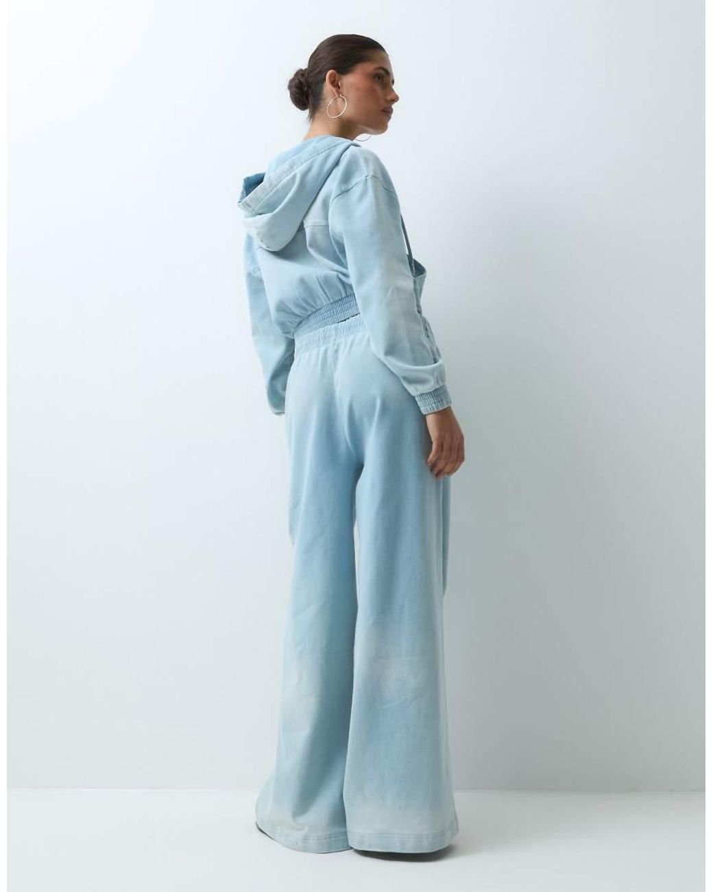 Juicy Couture Blue Annen Washed Diamante Logo Smocked jogger Co-ord