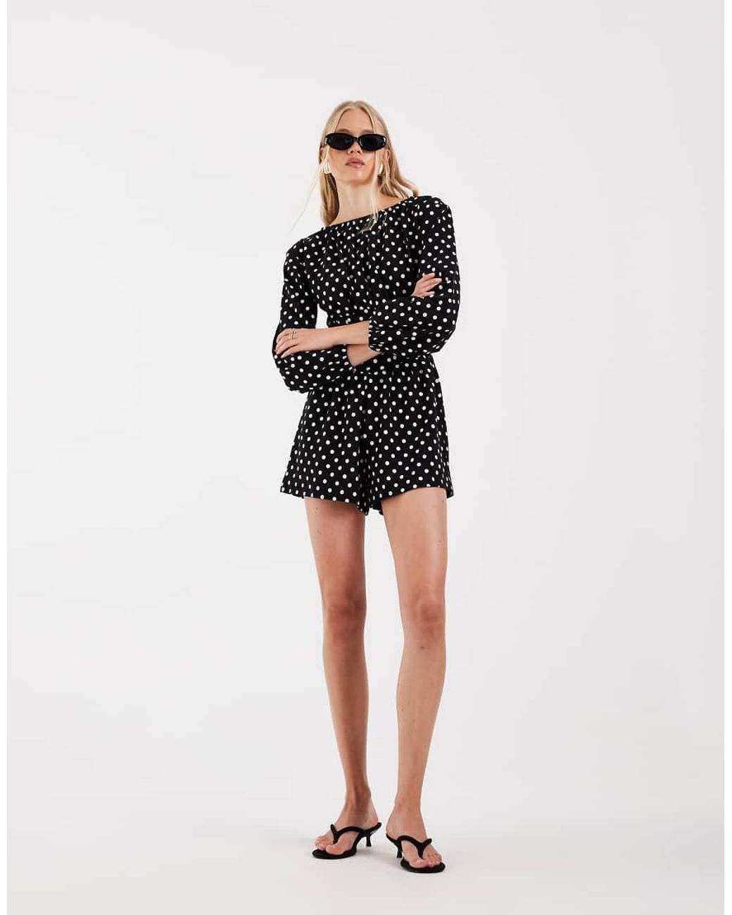 ASOS Black Polka Dot Cinched Waist Playsuit