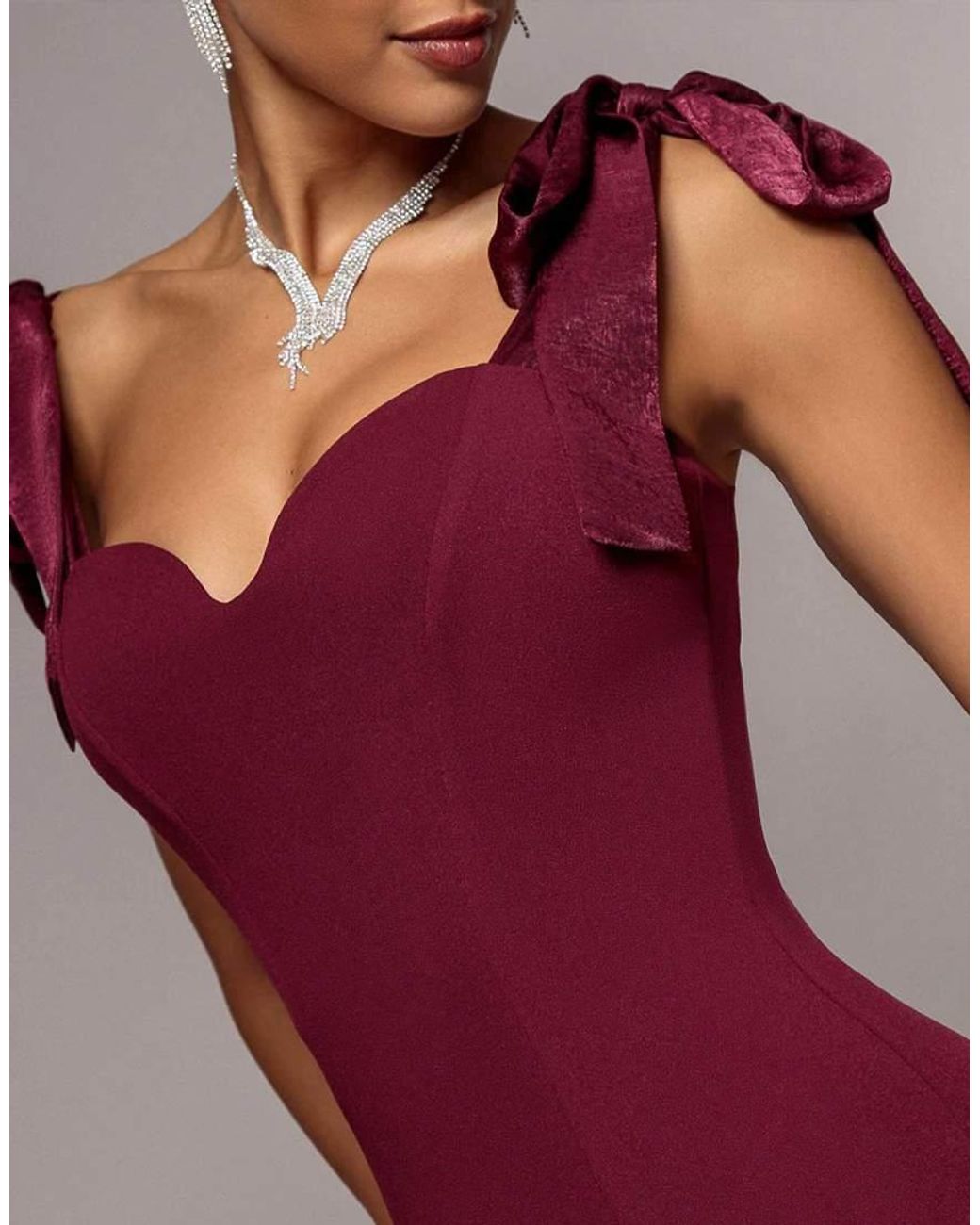 Goddiva Red Multiway Bow Velvet Satin Sweetheart Maxi Dress