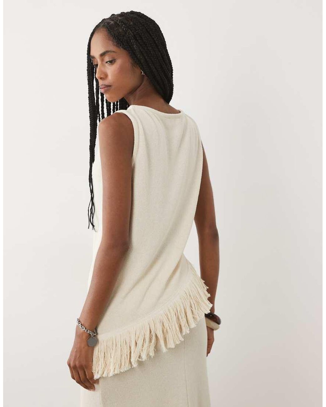 ASOS Natural Sleeveless Knitted With Tassel Co-ord Top