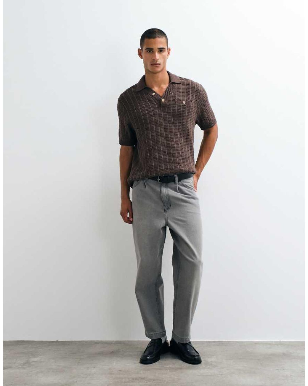 Abercrombie & Fitch Gray Knitted Button Up Polo for men