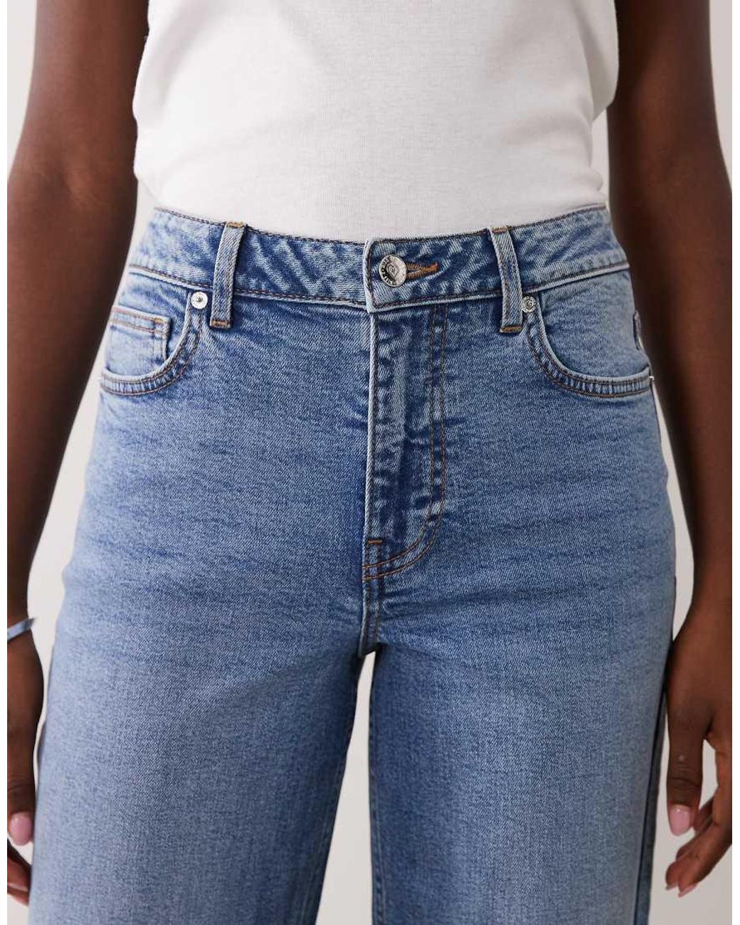 Miss Selfridge Blue Mid Rise Straight Leg Jeans