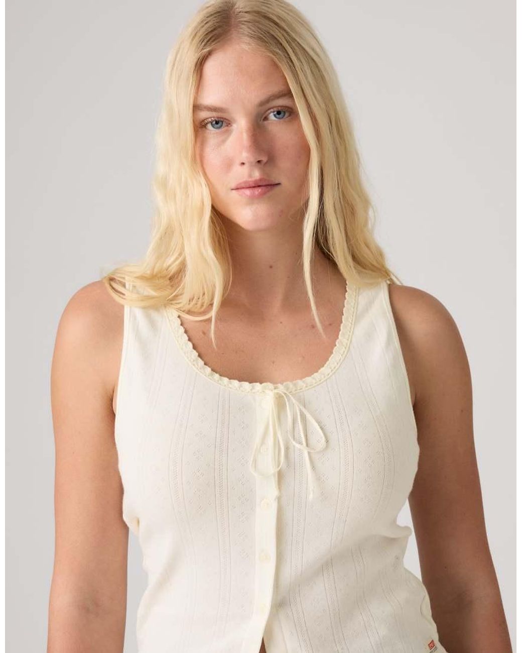 Levi's Blue Dry Goods Pointelle Lace Button Through Tank Top With Bow