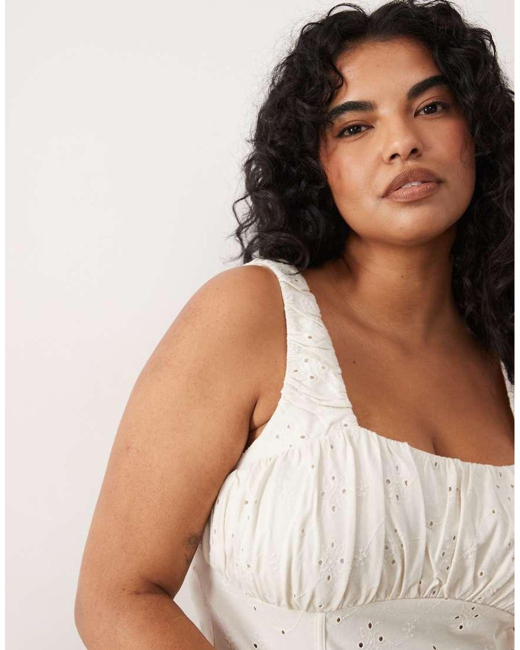 ASOS White Asos Design Curve Eyelet Milkmaid Top With Gathered Bust