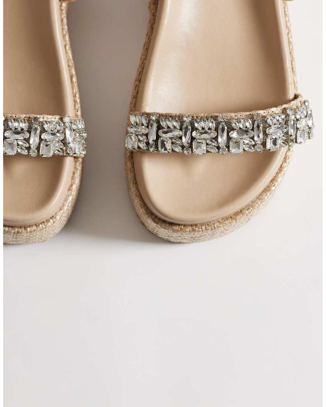 Public Desire White Darcy Paltform Raffia Sandals With Embellished Straps