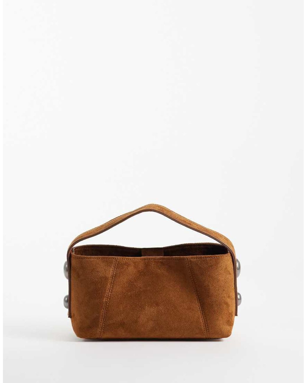 ASOS Brown Studded Faux Suede Grab Bag With Detachable Crossbody Strap