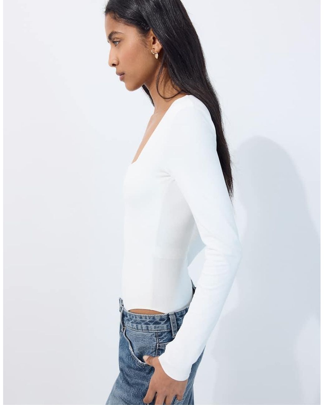 Stradivarius Black Polyamide Bodysuit With Square Neckline