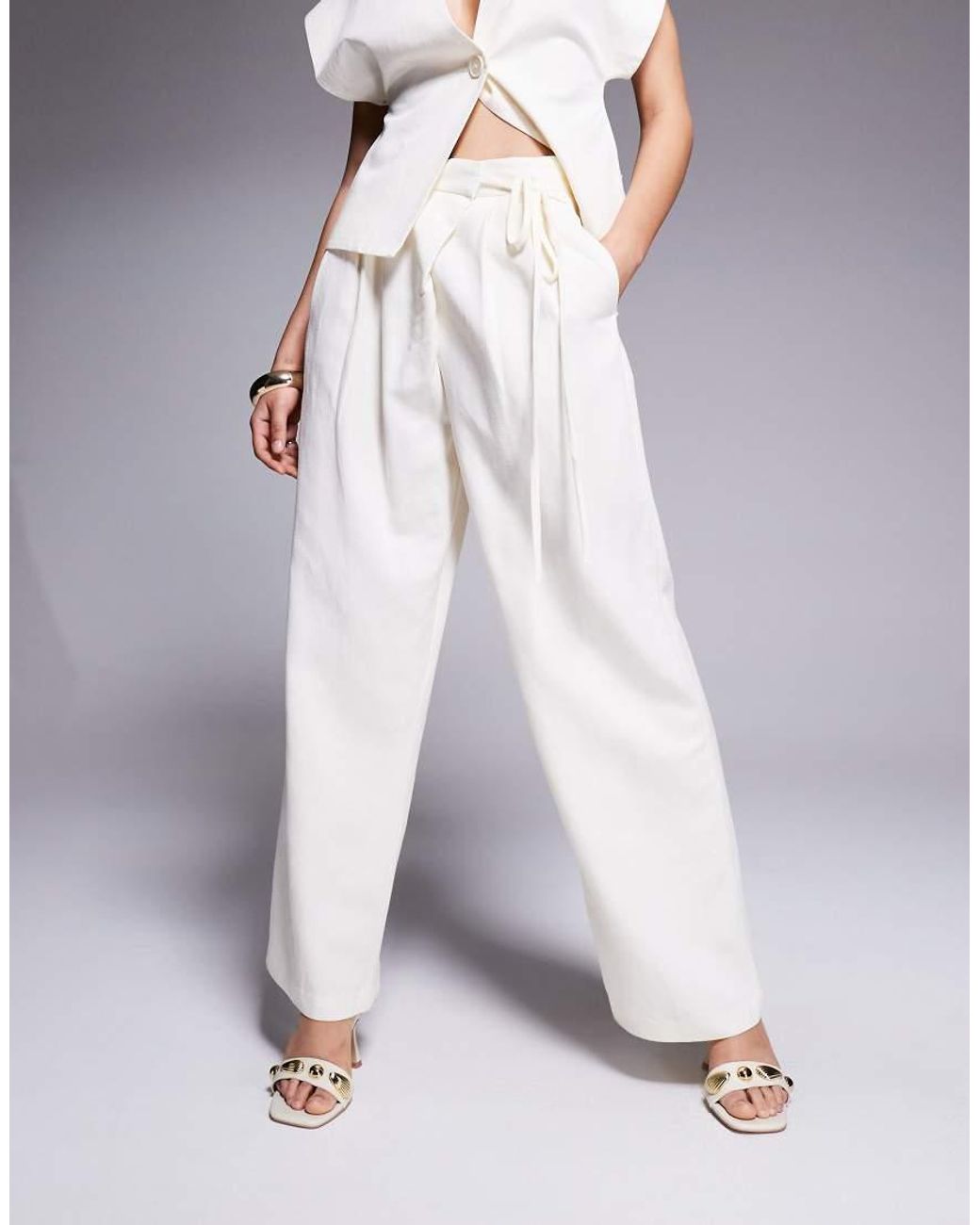 ASOS Purple Tailored Linen Wrap Tie Trousers Co-Ord