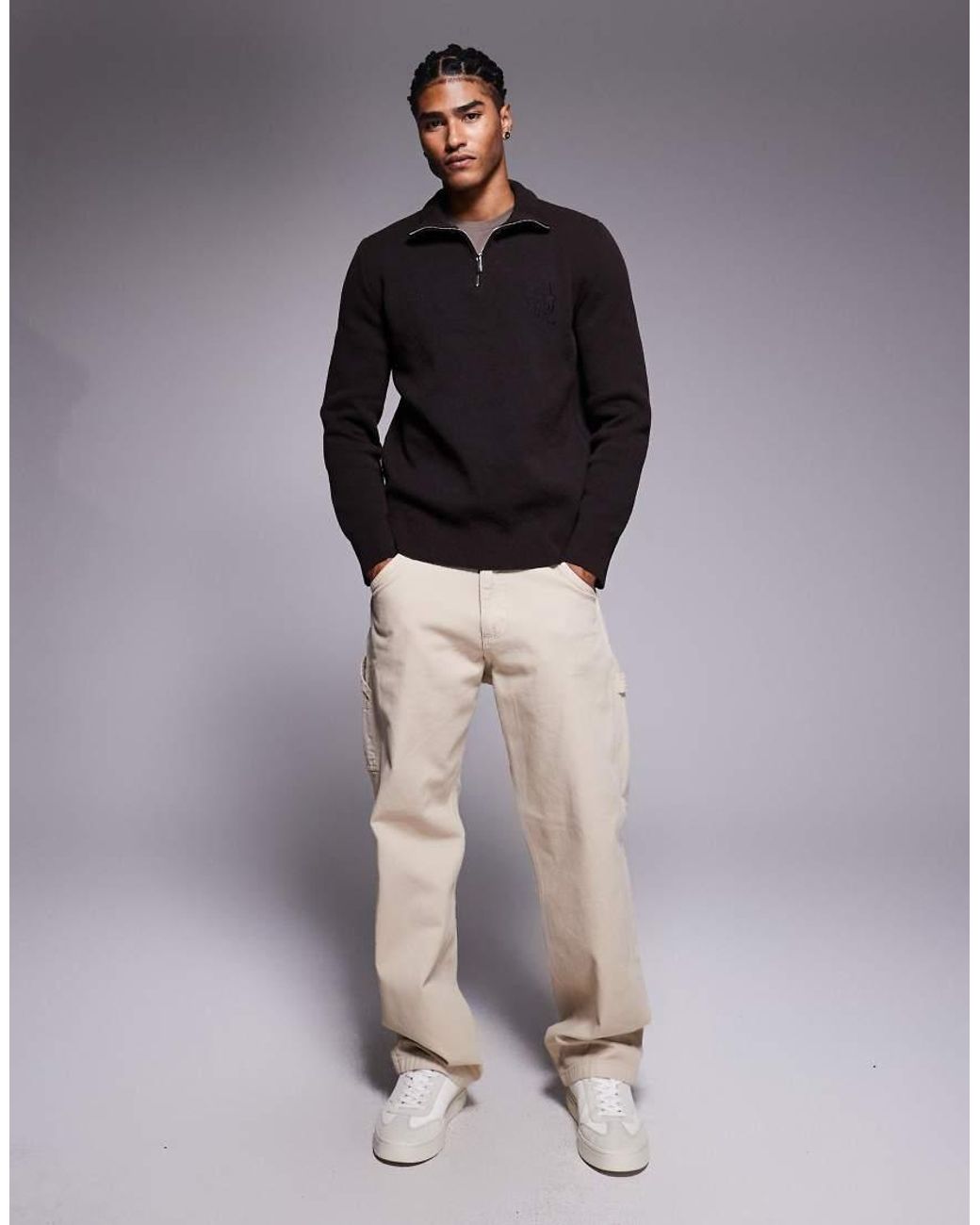 River Island Gray Textured Half Zip Jumper for men