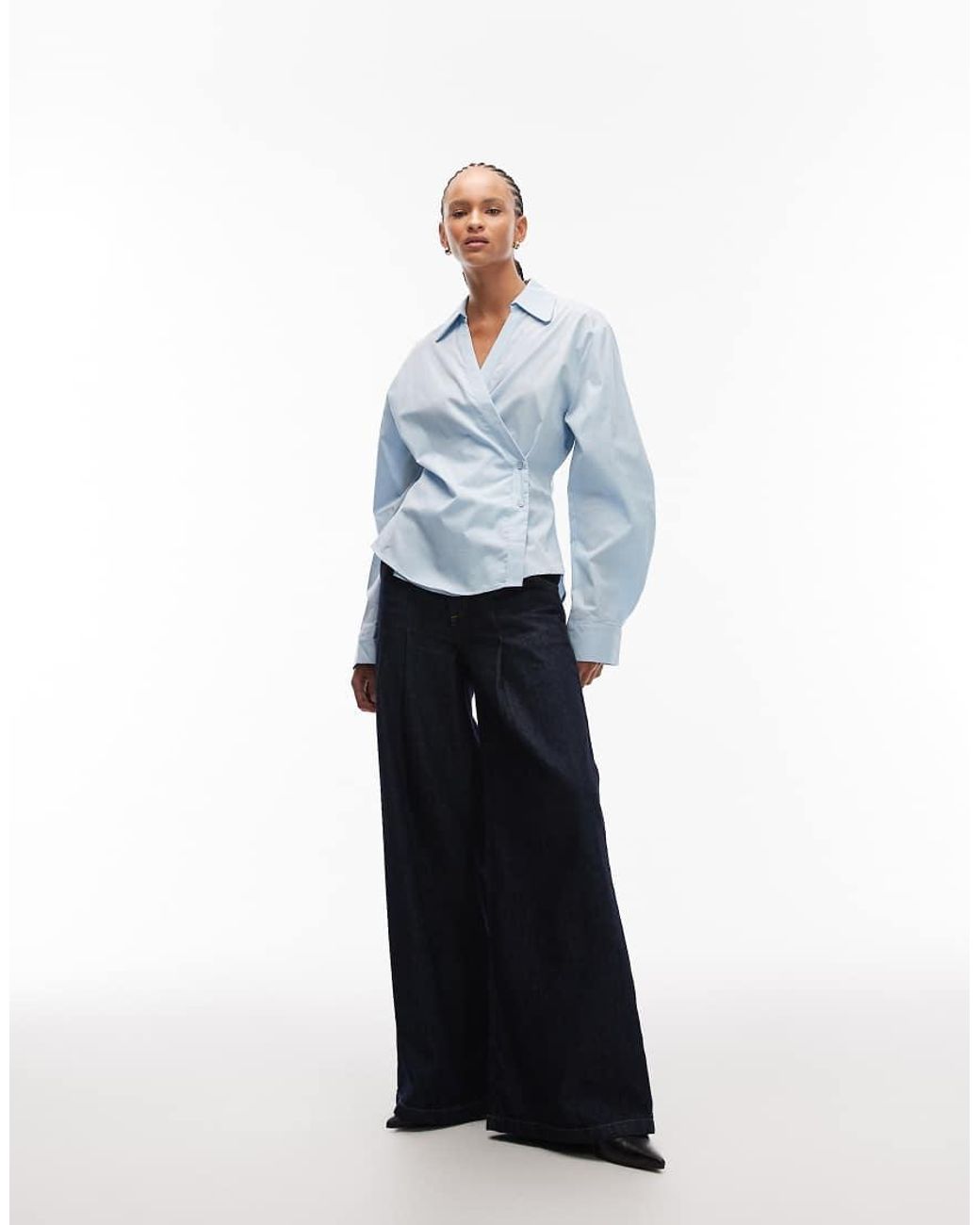 ASOS Blue Wrap Shirt With Cocoon Sleeve