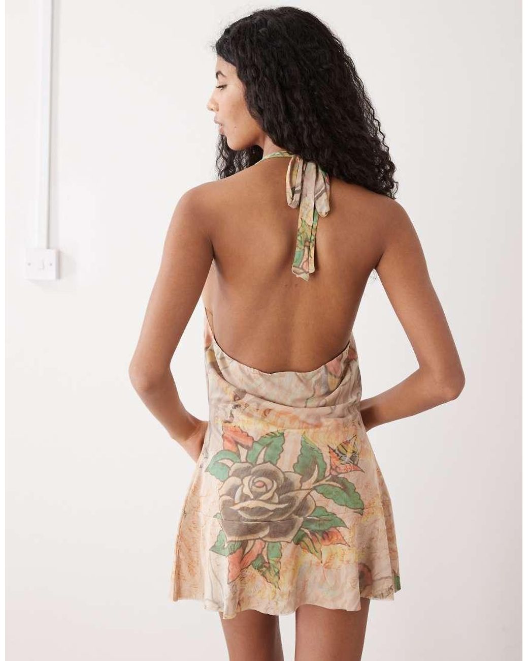 Ed Hardy Brown Tiger Print Cowl Neck Mesh Dress