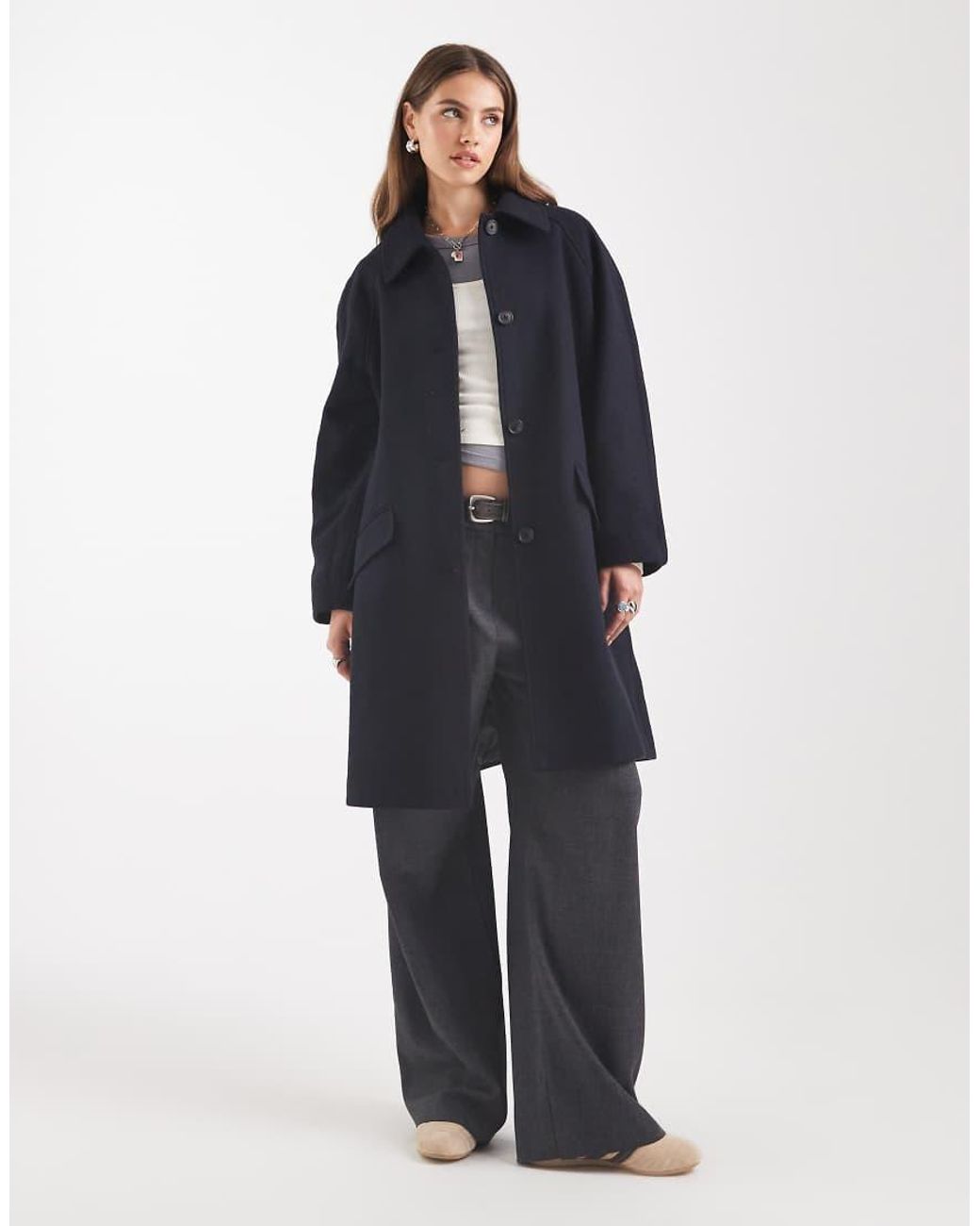 ASOS Blue Mid Length Car Coat With Quilted Lining