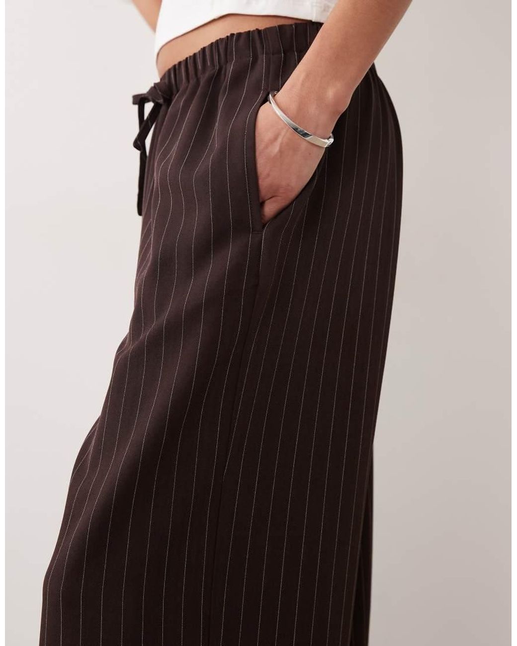New Look Brown Pinstripe Wide Leg Pants