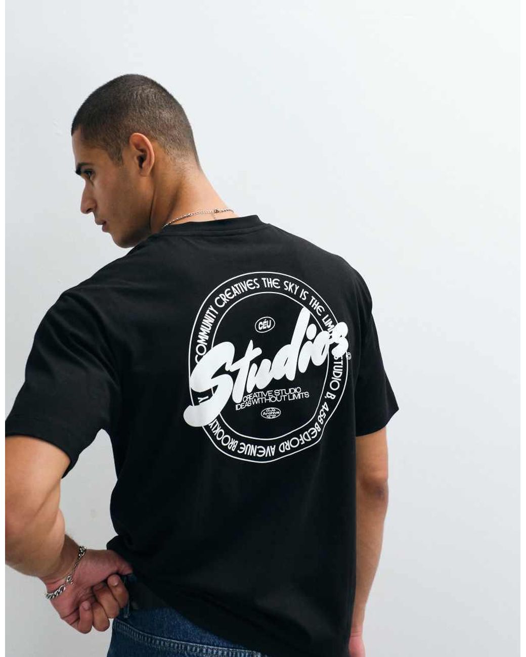 ASOS Blue Relaxed T-shirt With Studios Bubble Text Graphic for men