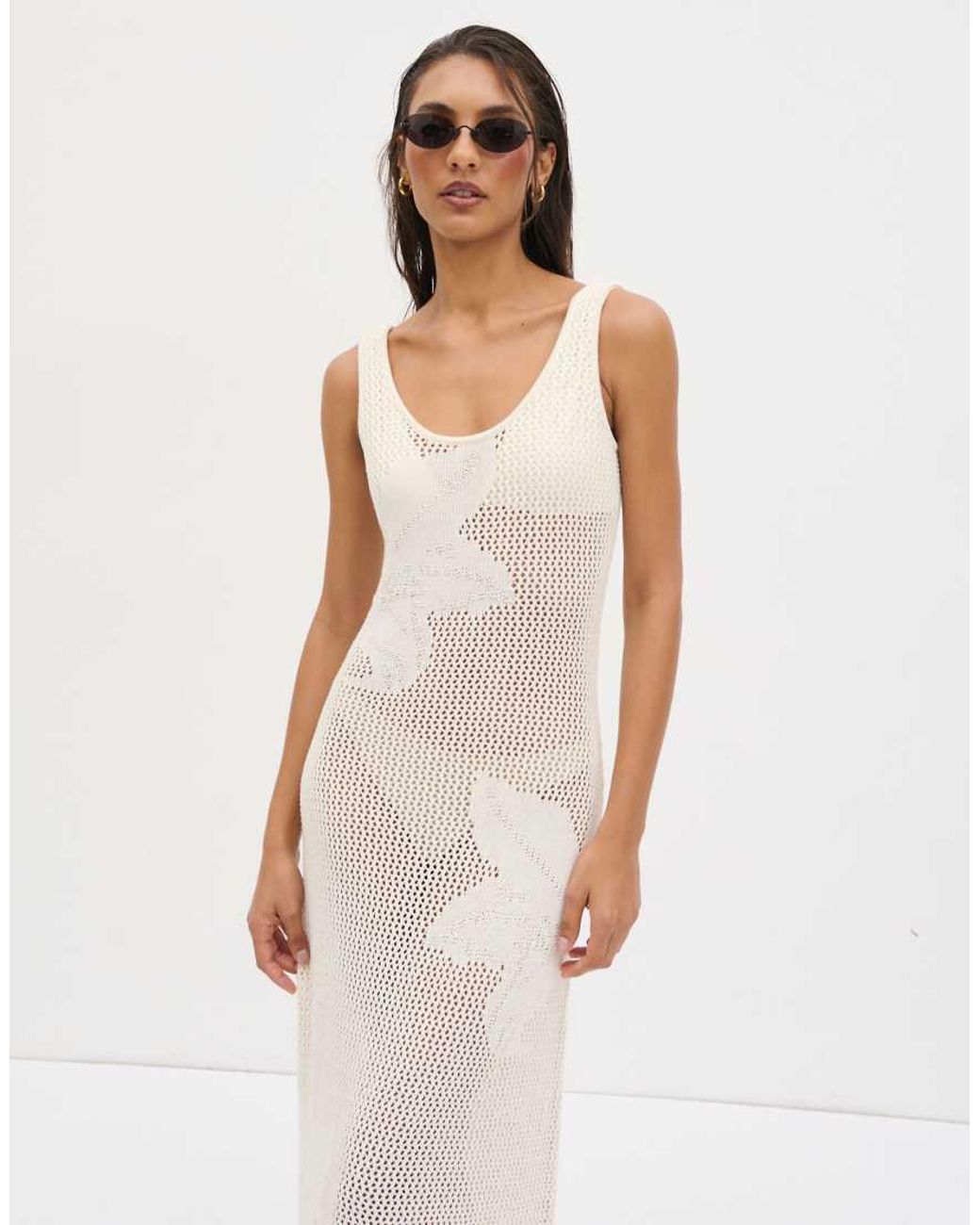 Pretty Lavish White Floral Open Knit Scoop Maxi Dress