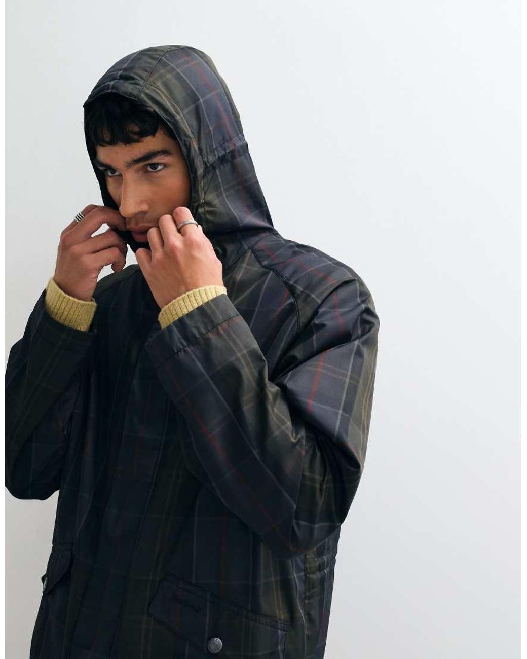 Barbour Blue Showerproof Tartan Check Hooded Jacket for men