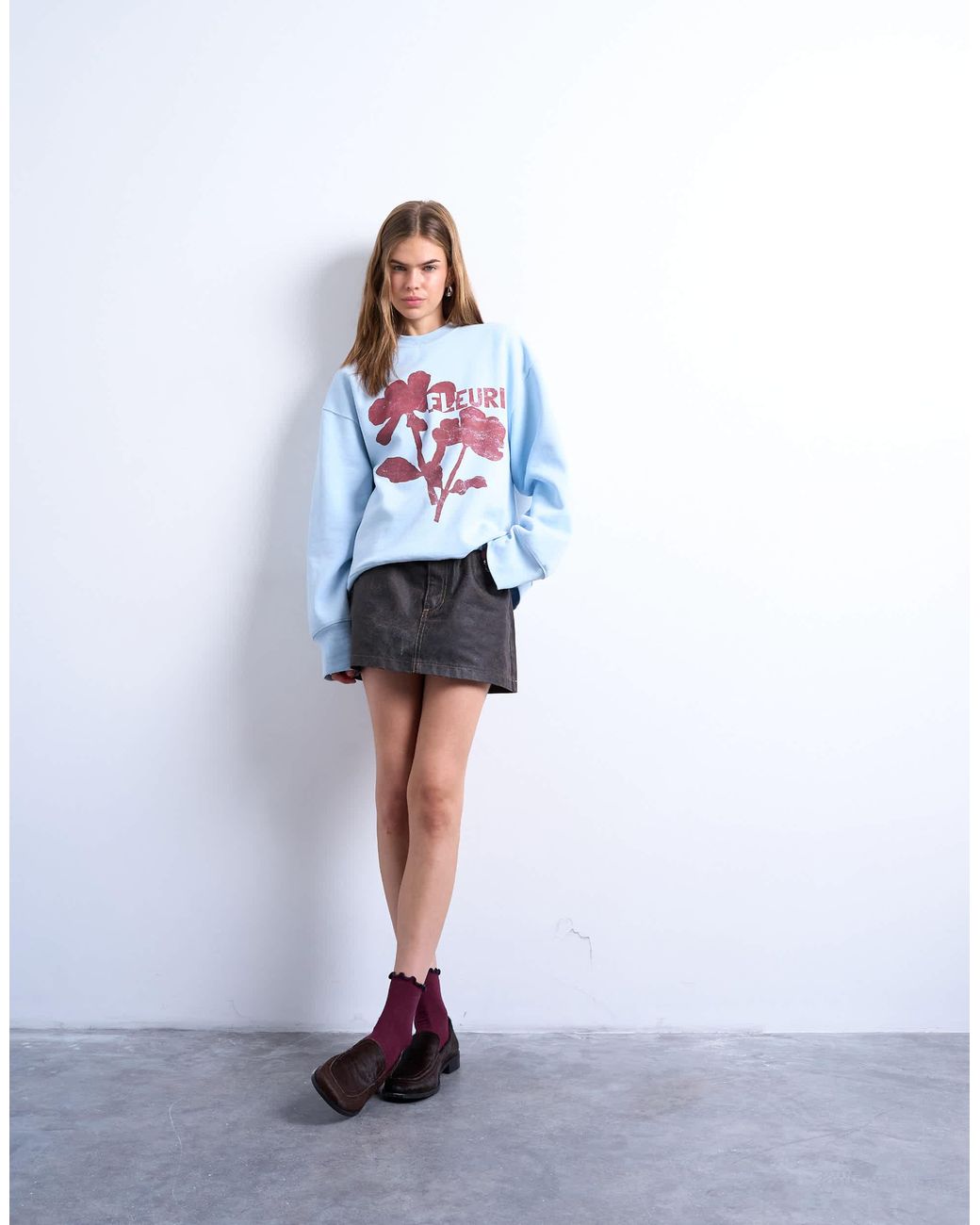 TOPSHOP Blue Graphic Fleuri Print Oversized Sweatshirt
