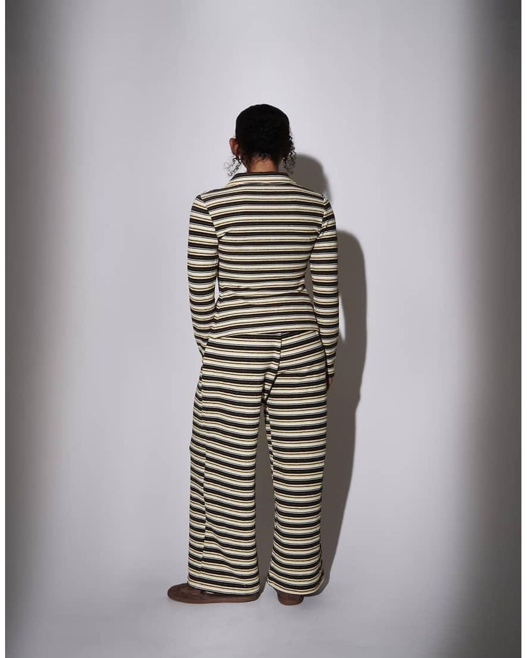 South Beach Yellow Towelling Stripe Wide Leg Trouser