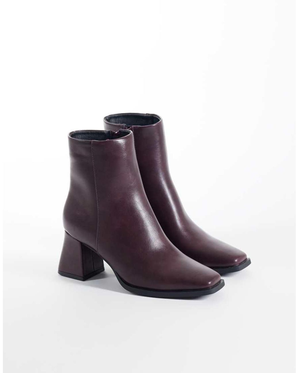 SEQWL Wide Fit Purple Fisher Block Heeled Mid Ankle Boots