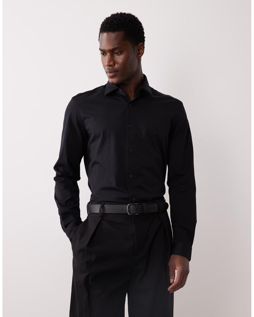 Mango Blue Slim Fit Crease Resistant Cotton Mix Shirt for men