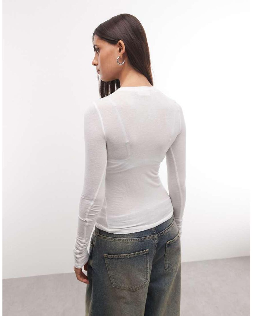 Weekday White Long Sleeve Henley T-shirt